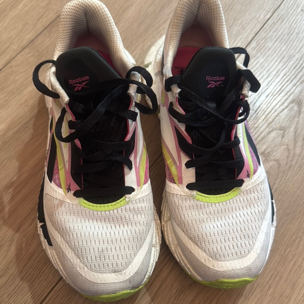 Reebok White and Neon Pink Running Shoes